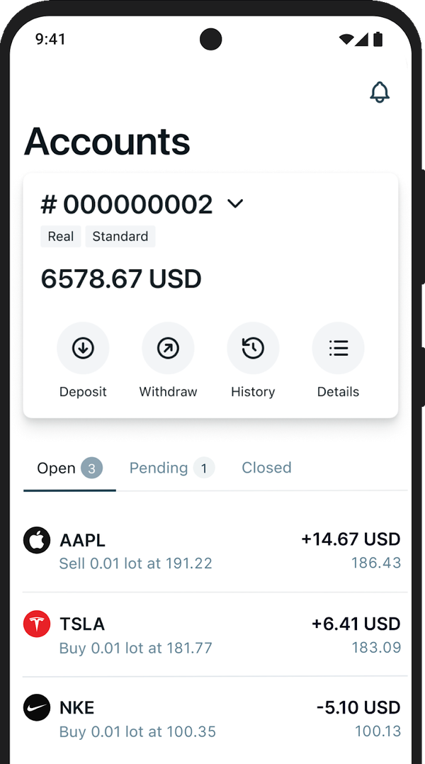 Tangkapan layar aplikasi Exness Trade