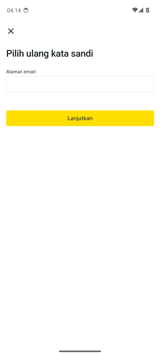 Layar atur ulang kata sandi aplikasi Exness Trade