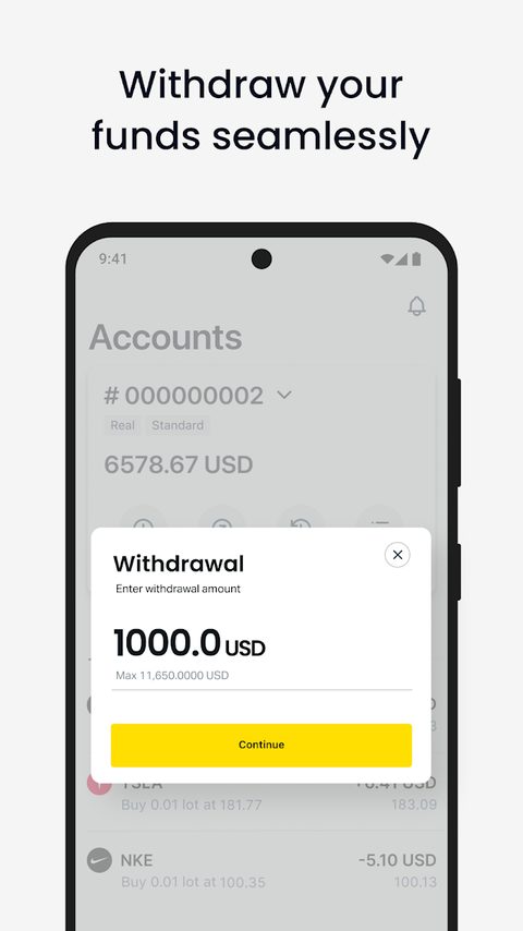 Tangkapan layar aplikasi Exness Trade